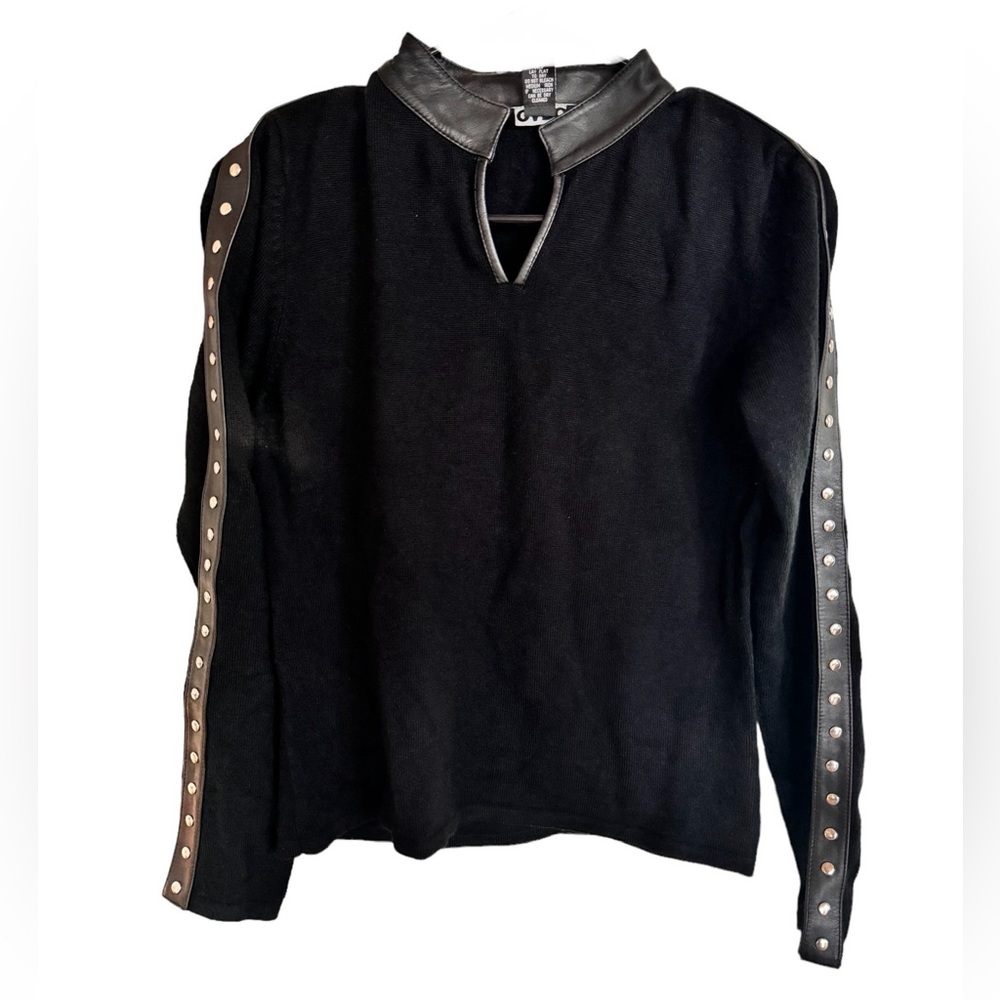 Cabo Black Sweater with Faux Leather and Silver Embellishment Size Medium